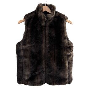 Y2K Reversible Faux Fur Zip Up Vest in Dark Brown